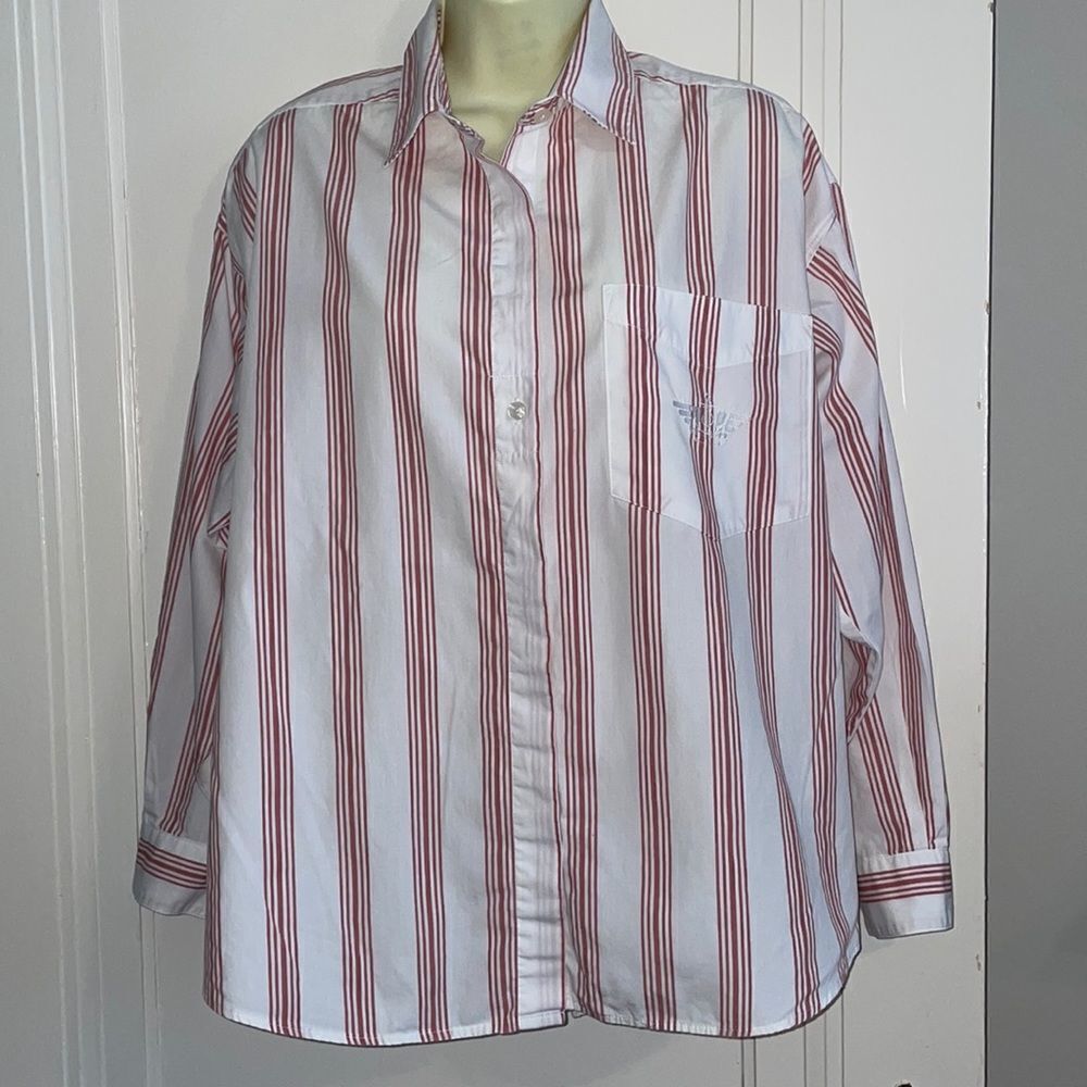 Vtg 80s Dockers‎ Levi’s white & red striped cotton shirt
